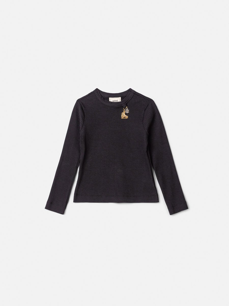 Girls' Anime Long Sleeve Ribbed Top with Pendant
