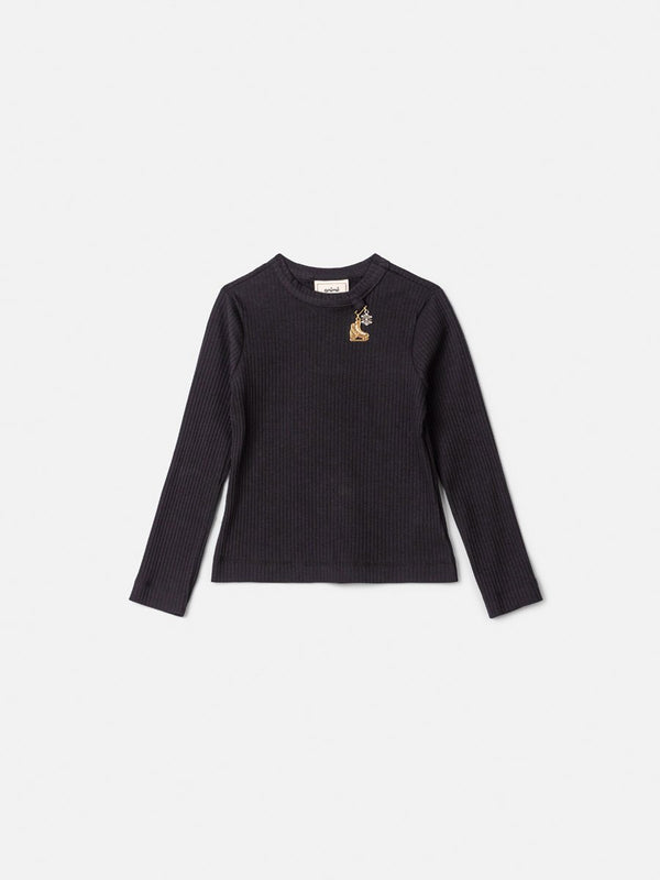 Girls' Anime Long Sleeve Ribbed Top with Pendant