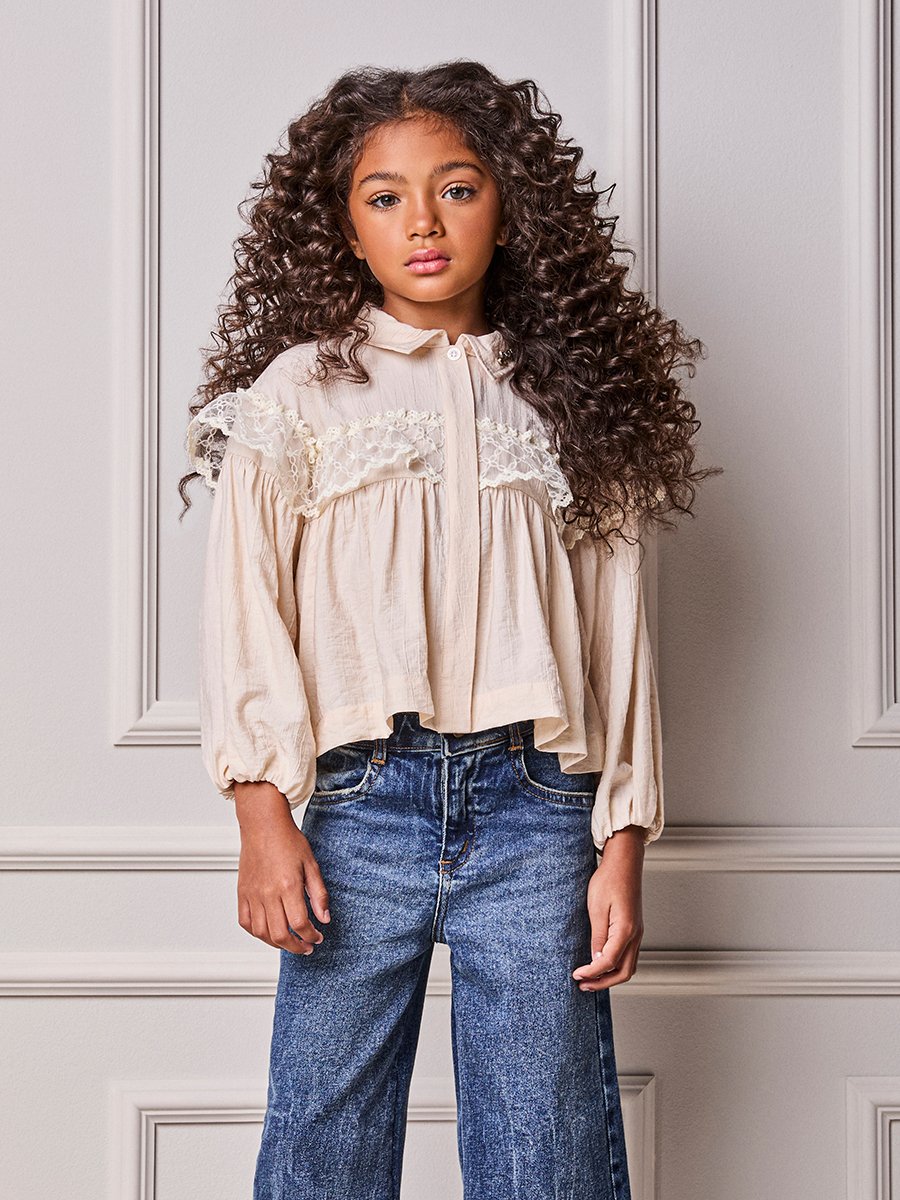 Animê Girls' Shirt – Lace Ruffle Shirt with Balloon Sleeves