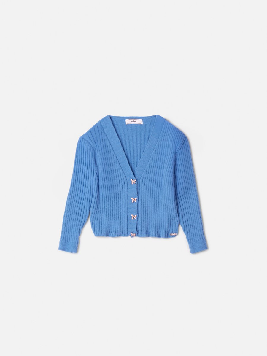Children's Anime Knitted Girl Cardigan with Bow Buttons