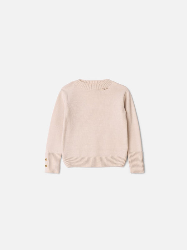 Animê Girls' Top – Beige Knit with Gold Buttons