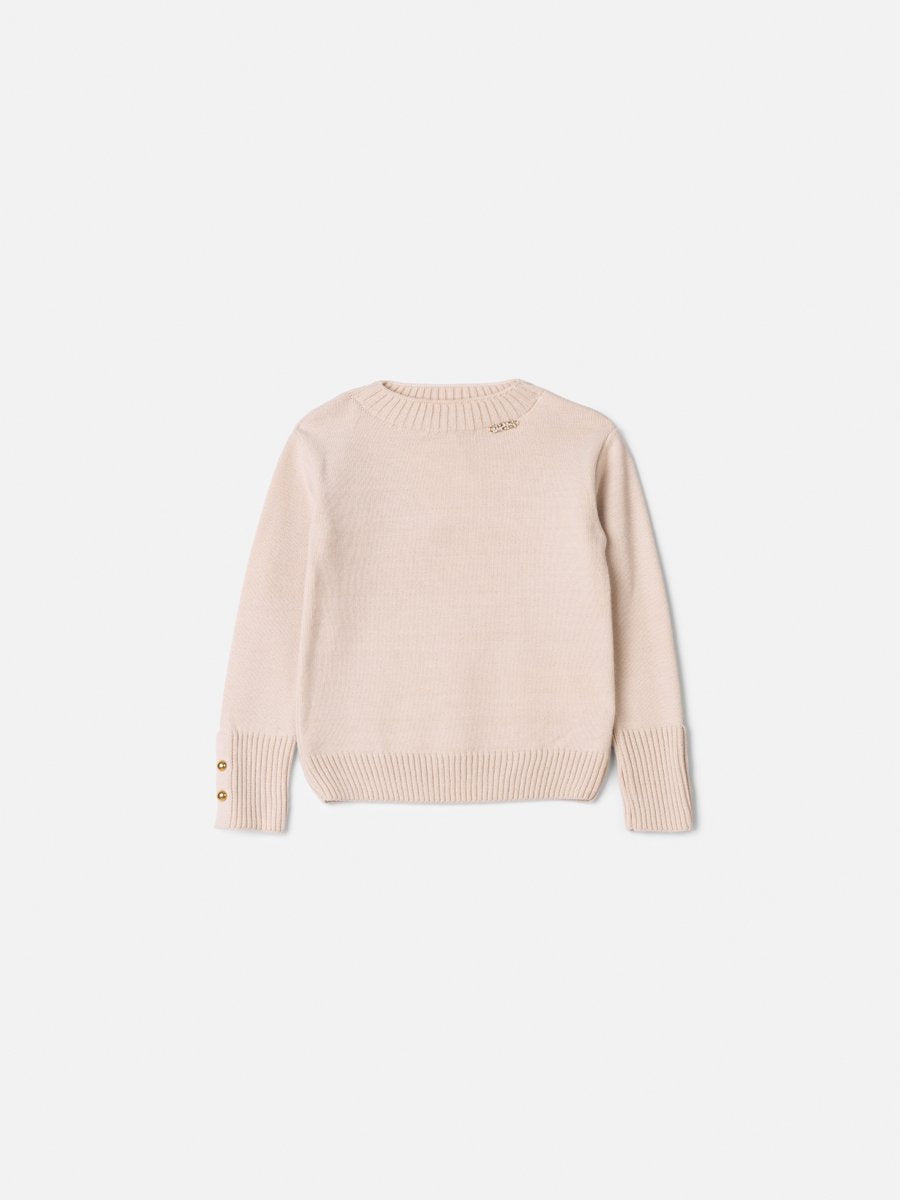 Beige Knitted Anime Girl Children's Blouse with Gold Buttons