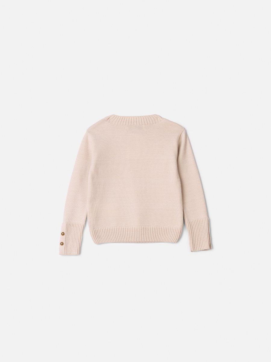 Animê Girls' Top – Beige Knit with Gold Buttons