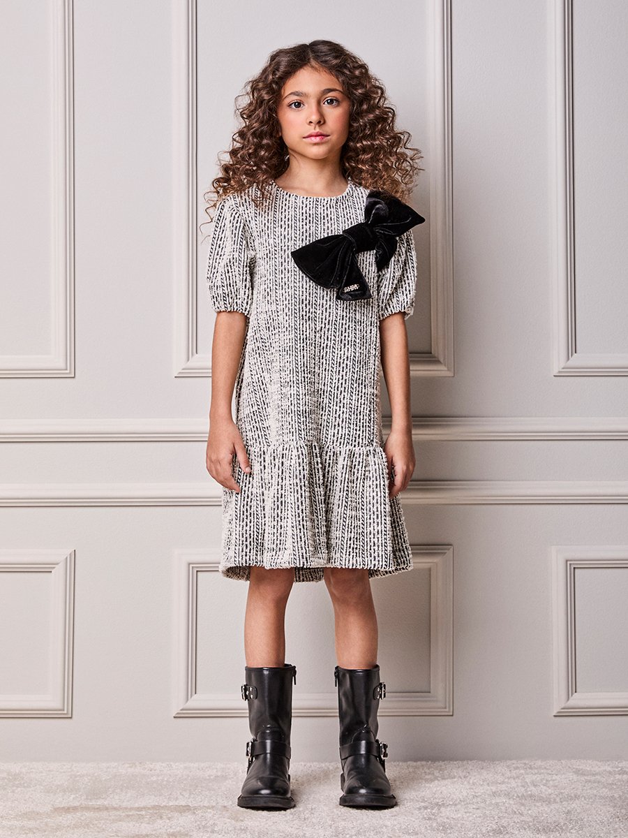 Girls' Anime Tweed Dress with Maxi Bow