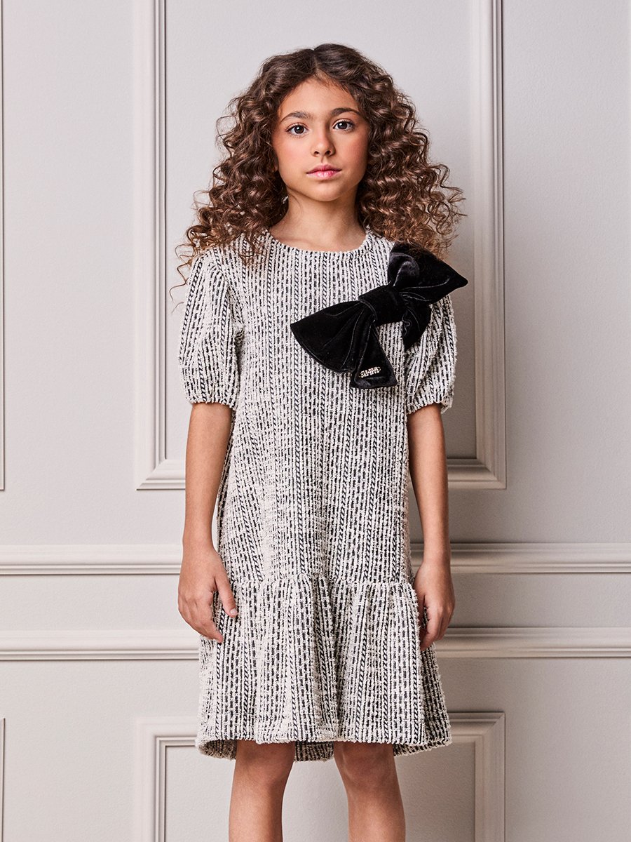 Girls' Anime Tweed Dress with Maxi Bow