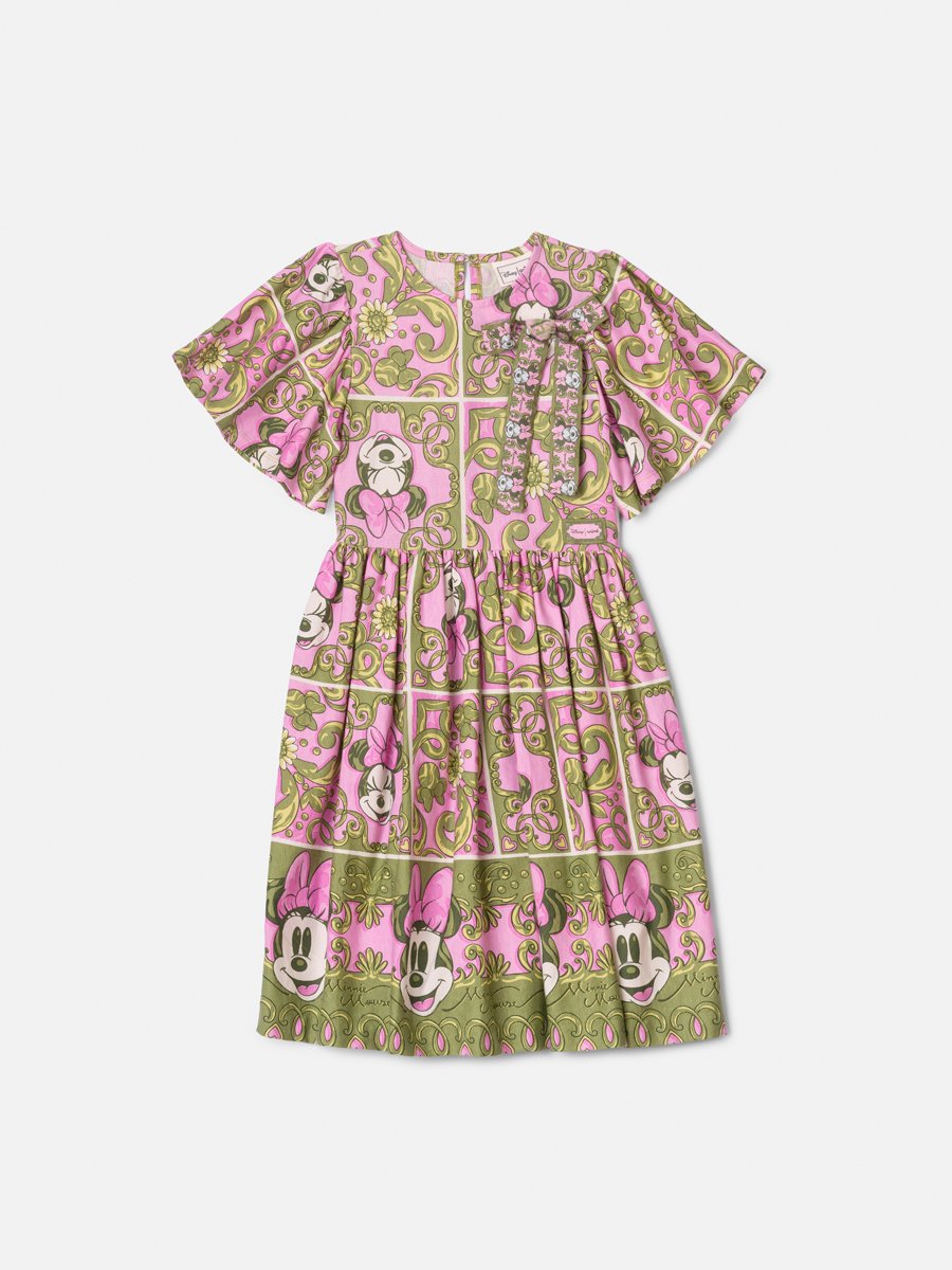 Minnie Floral Grid Anime Girl Dress with Bow