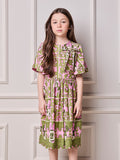 Minnie Floral Grid Anime Girl Dress with Bow