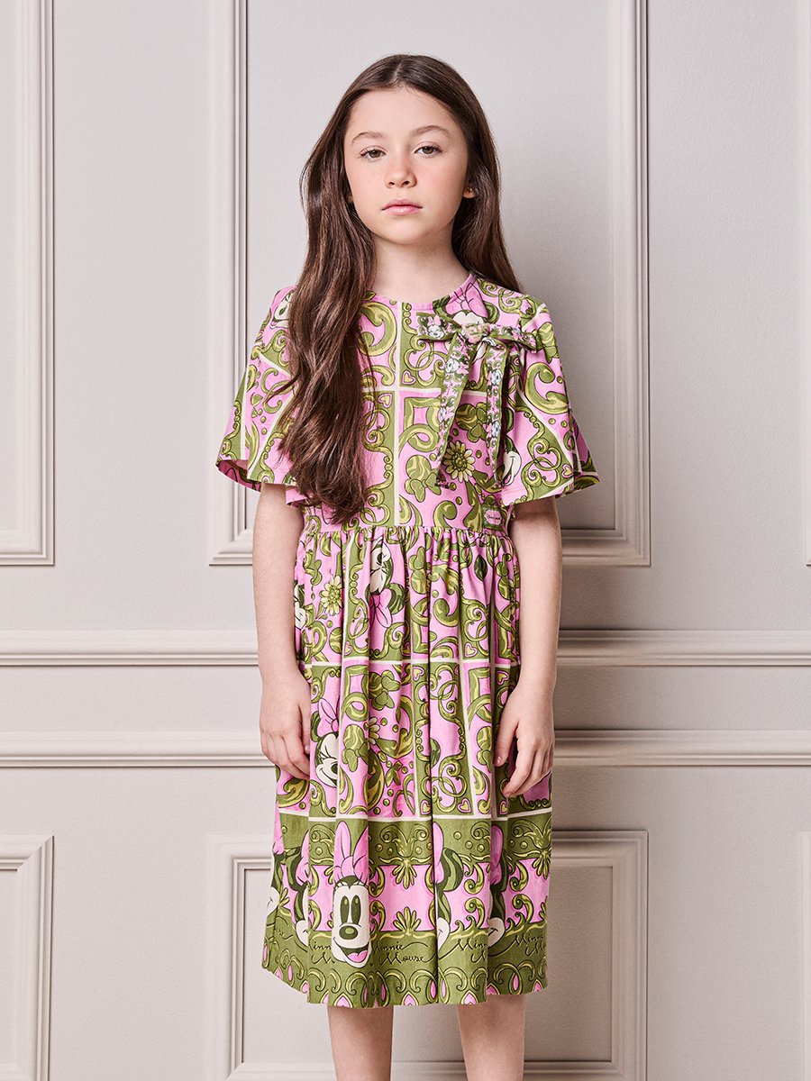 Minnie Floral Grid Anime Girl Dress with Bow