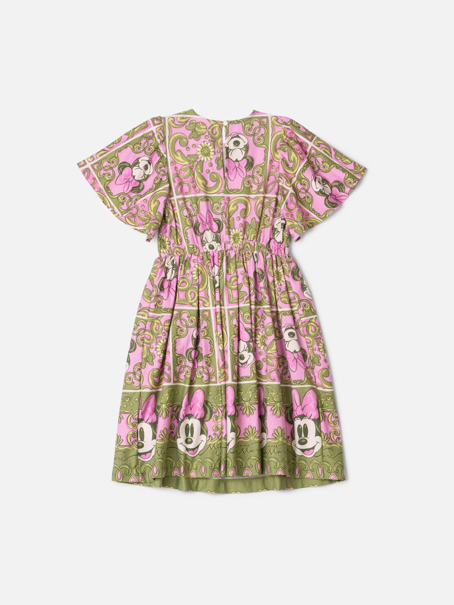 Minnie Floral Grid Anime Girl Dress with Bow