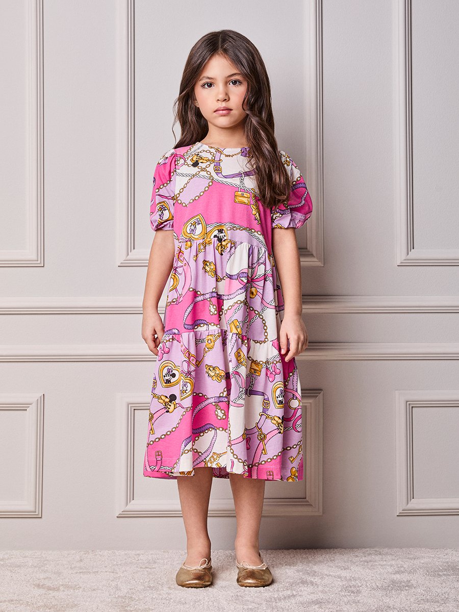 Children's Anime Minnie Girl Dress with Puffed Sleeves