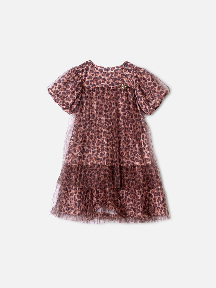Animê Girls' Dress – Animal Print with Pleated Tulle