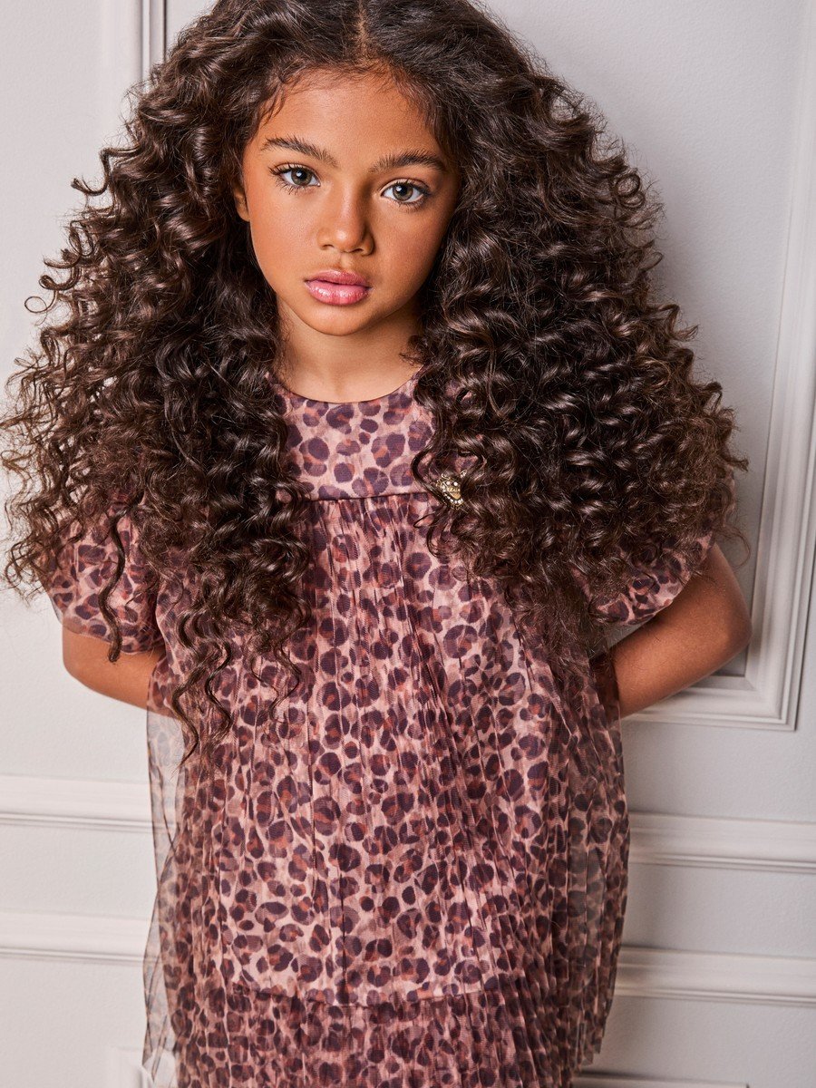 Animê Girls' Dress – Animal Print with Pleated Tulle
