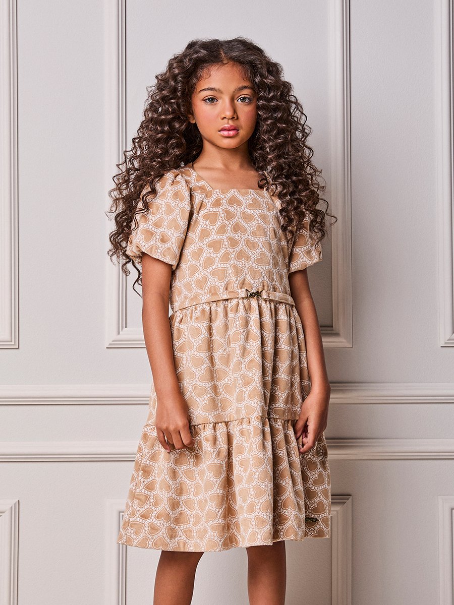 Animê Girls' Dress – Velvet Embroidery and Puff Sleeves