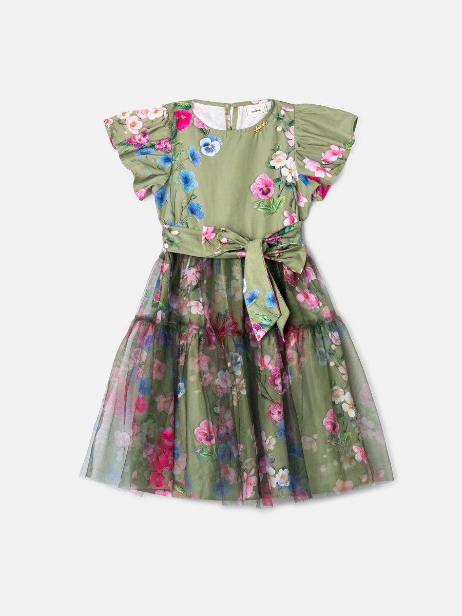 Girls' Anime Floral Dress with Tulle