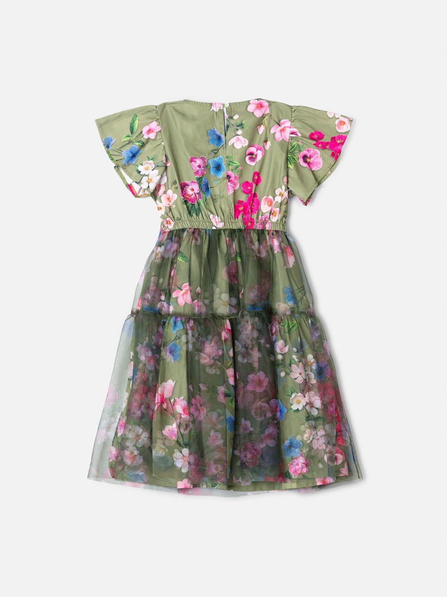 Girls' Anime Floral Dress with Tulle