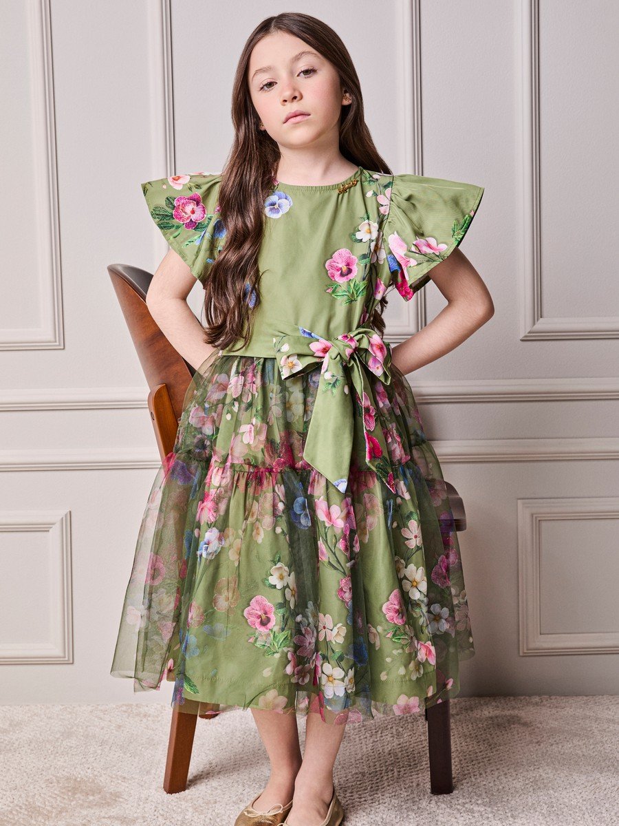 Girls' Anime Floral Dress with Tulle
