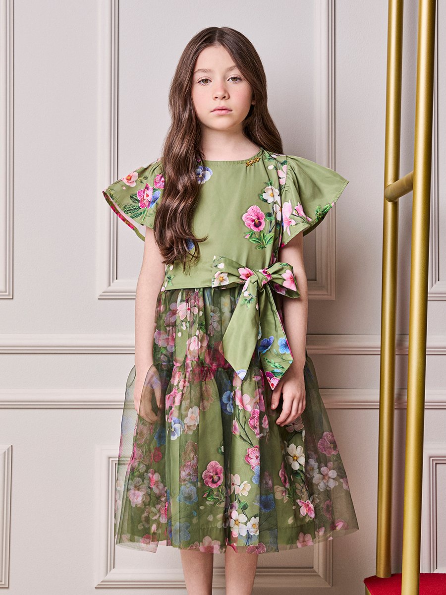 Girls' Anime Floral Dress with Tulle