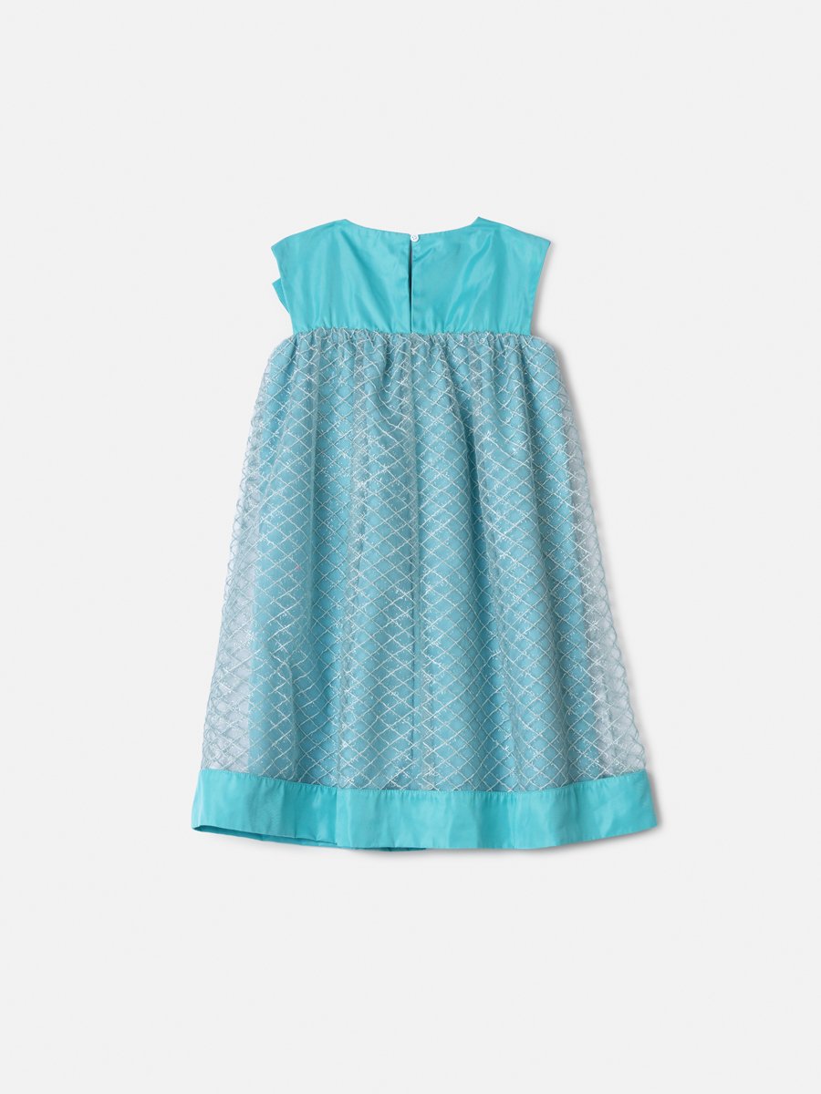 Animê Girls' Dress – Aqua Dress with Embroidered Tulle and Oversized Bow