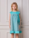 Animê Girls' Dress – Aqua Dress with Embroidered Tulle and Oversized Bow