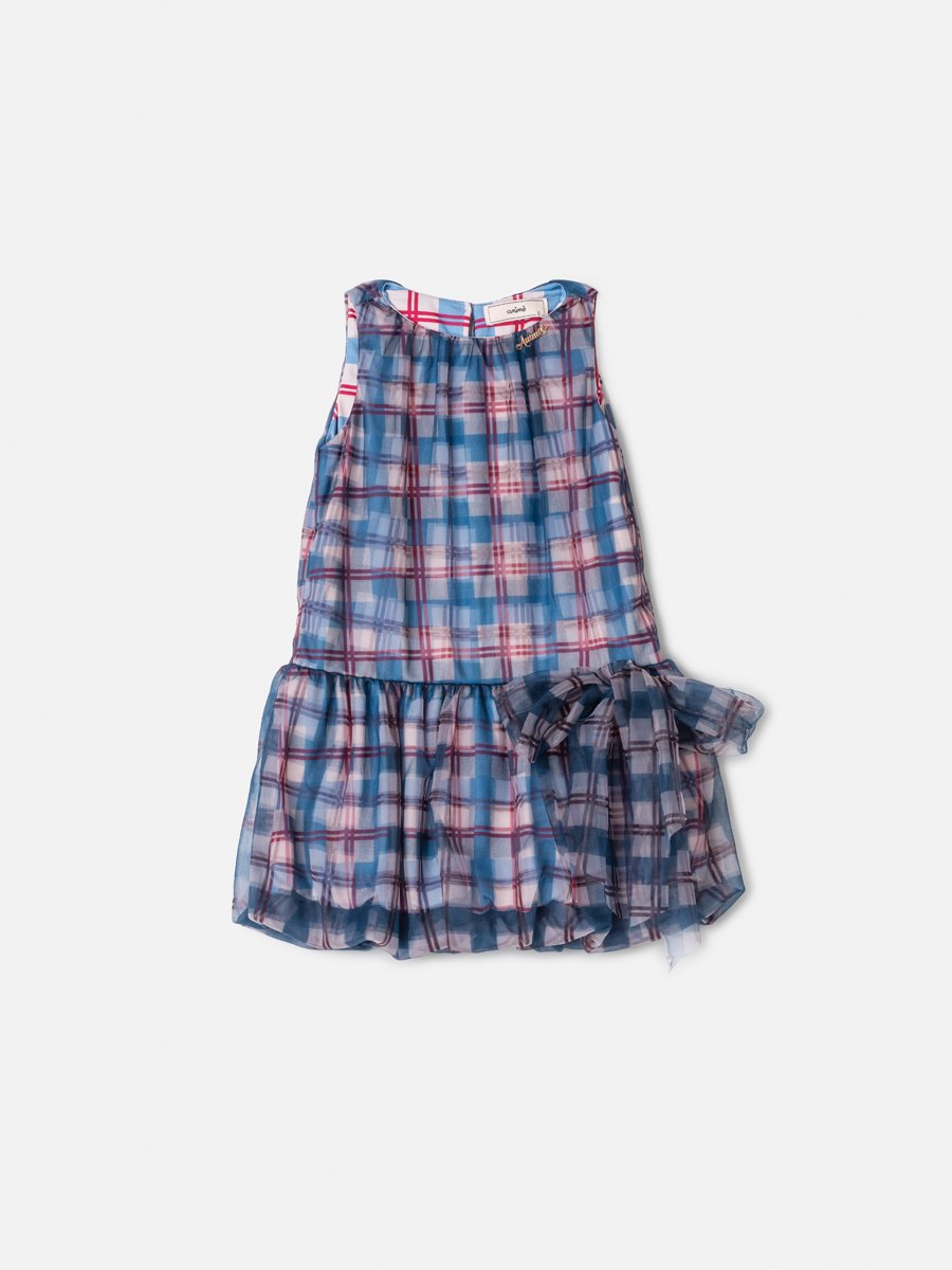 Girls' Anime Balloon Plaid Tulle Dress