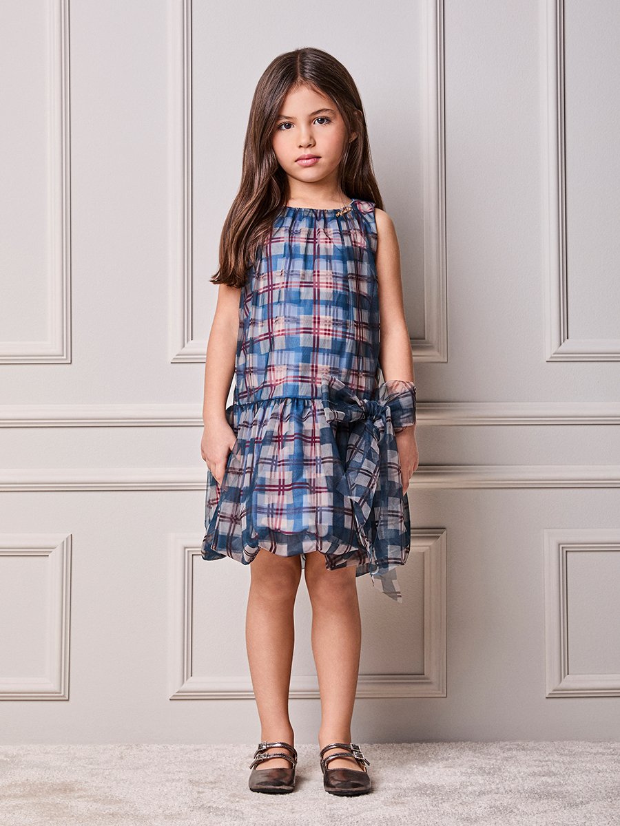 Girls' Anime Balloon Plaid Tulle Dress