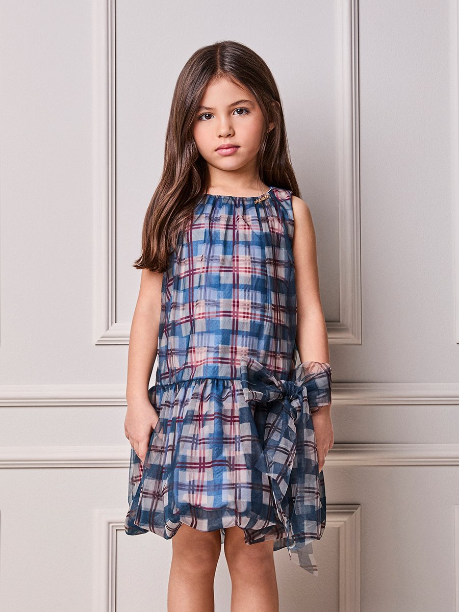Girls' Anime Balloon Plaid Tulle Dress