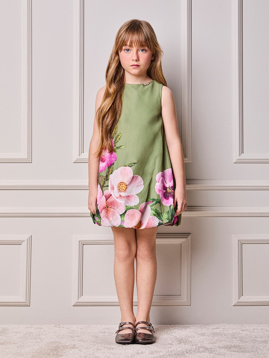 Children's Girl Animé Floral Balloon Dress with Bow
