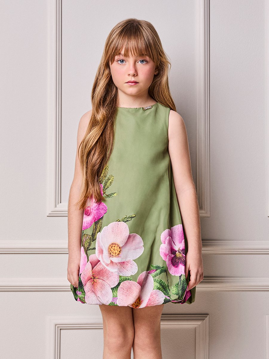 Children's Girl Animé Floral Balloon Dress with Bow