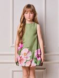 Children's Girl Animé Floral Balloon Dress with Bow