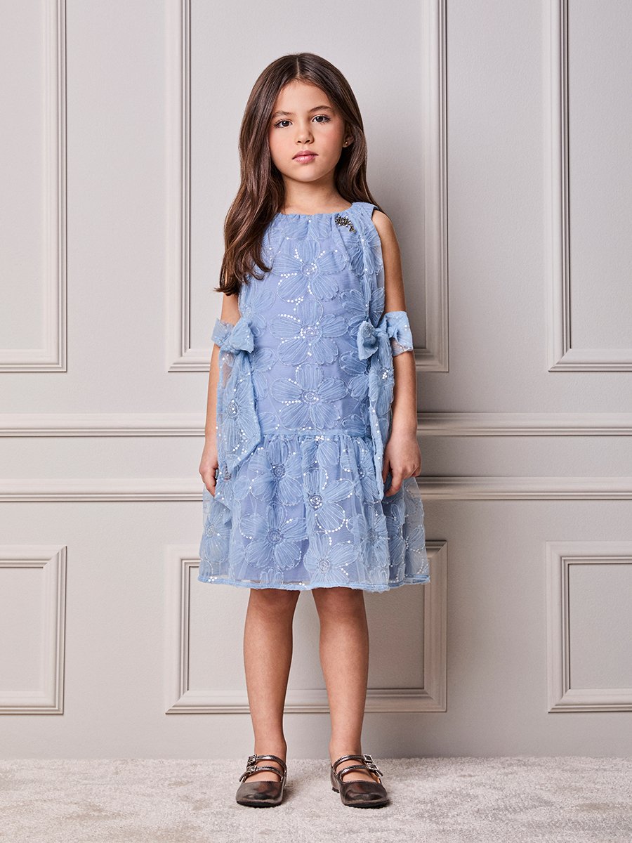 Children's Animé Floral Tulle Dress with Sequins