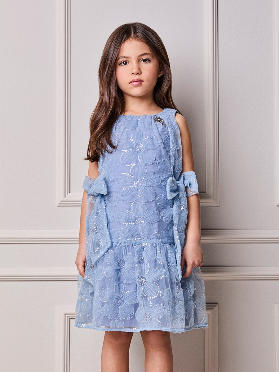 Children's Animé Floral Tulle Dress with Sequins