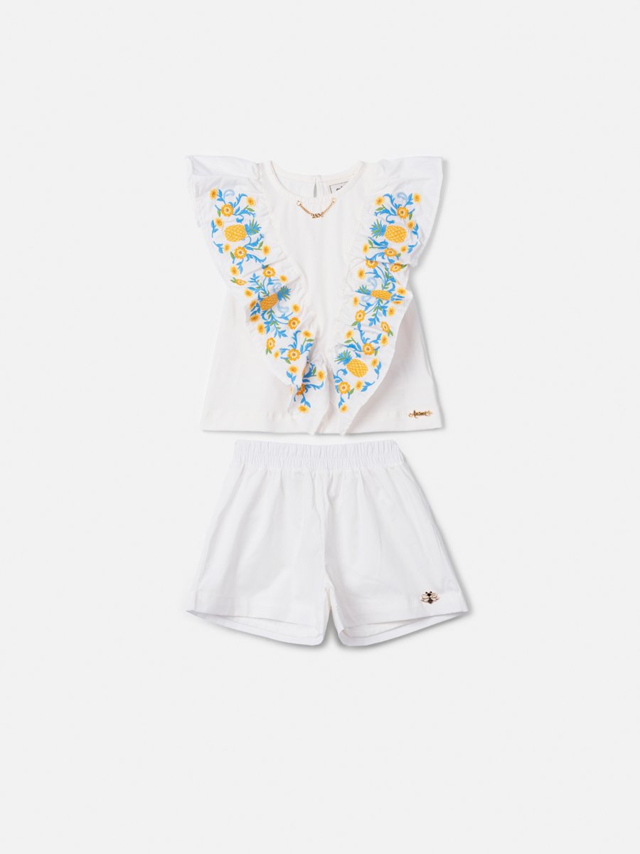 White Set with Tropical Embroidery