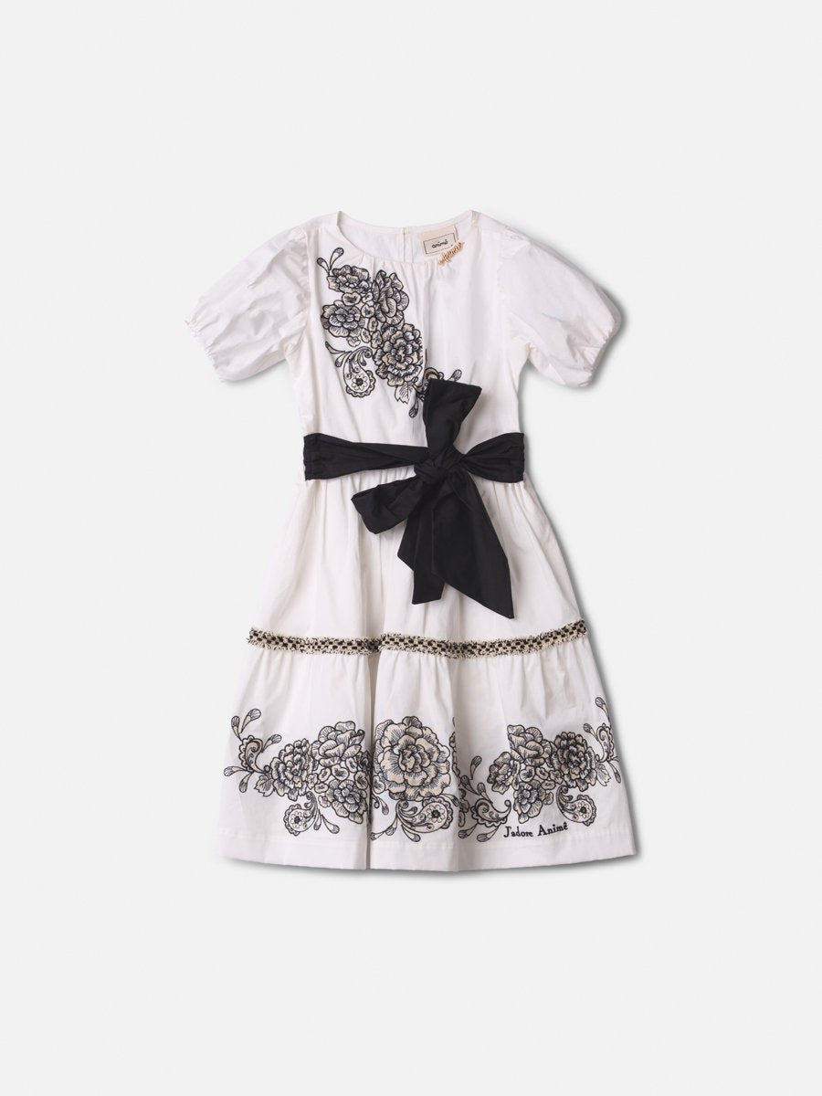 Children's Anime Girl Dress with Floral Embroidery