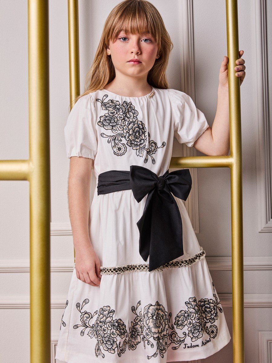 Children's Anime Girl Dress with Floral Embroidery