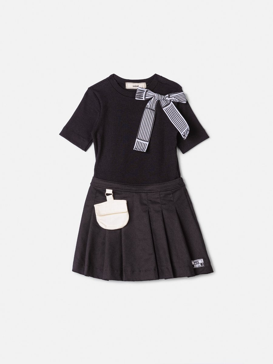 Children's Dress Animê Ribbed Pleated Dress with Bag