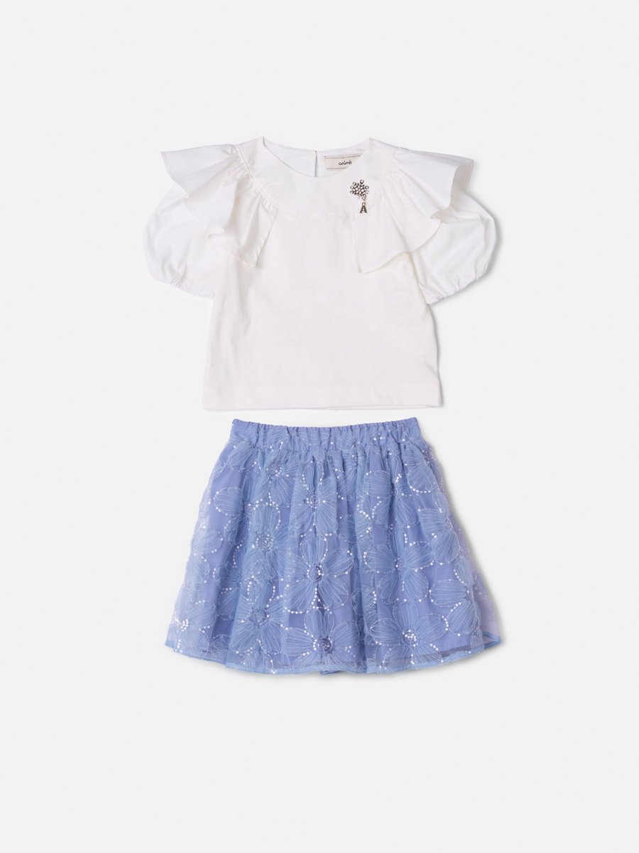 Children's Set Anime Floral Sequin Embroidery Girl