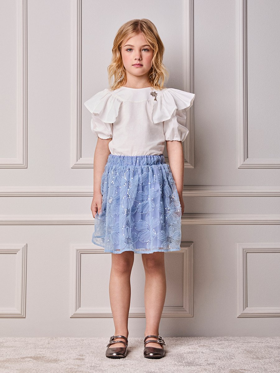Children's Set Anime Floral Sequin Embroidery Girl