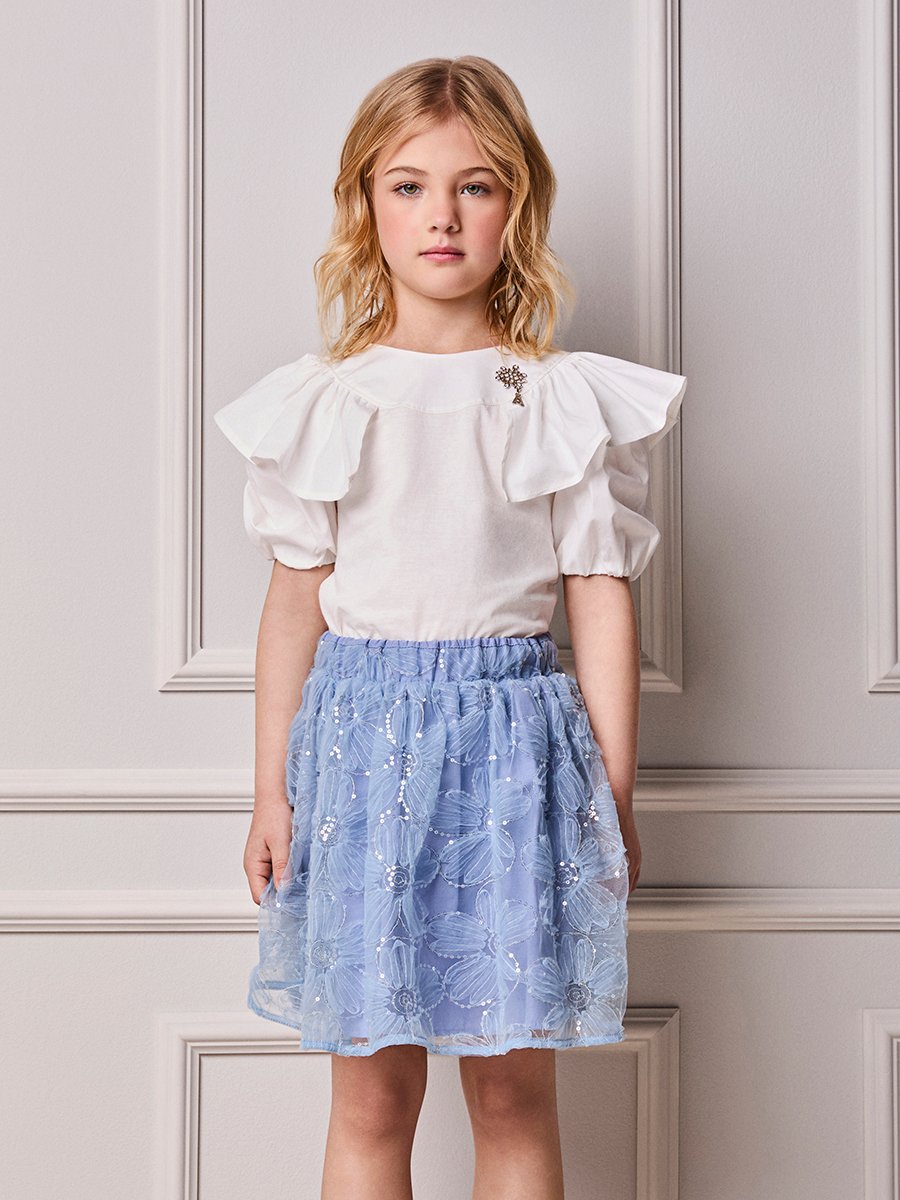 Children's Set Anime Floral Sequin Embroidery Girl