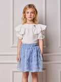 Children's Set Anime Floral Sequin Embroidery Girl