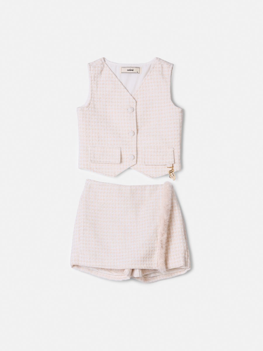 Animê Girls' Set – Tweed with Charm and Fuzzy Trim