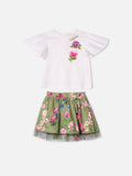 Floral Anime Girl Children's Set with Printed Tulle