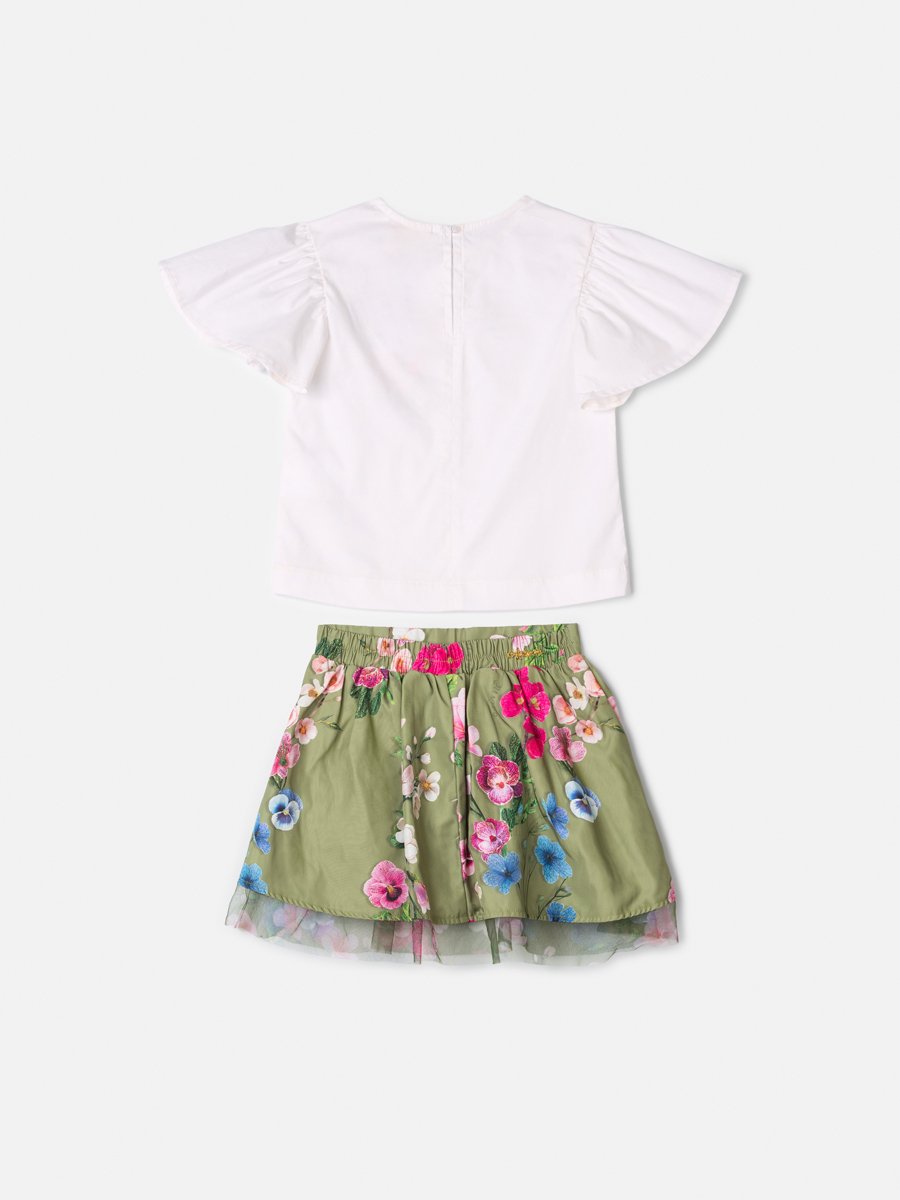Floral Anime Girl Children's Set with Printed Tulle