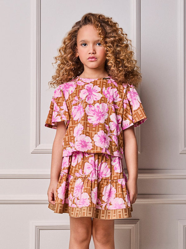 Monogram Anime Girl Children's Set with Flowers