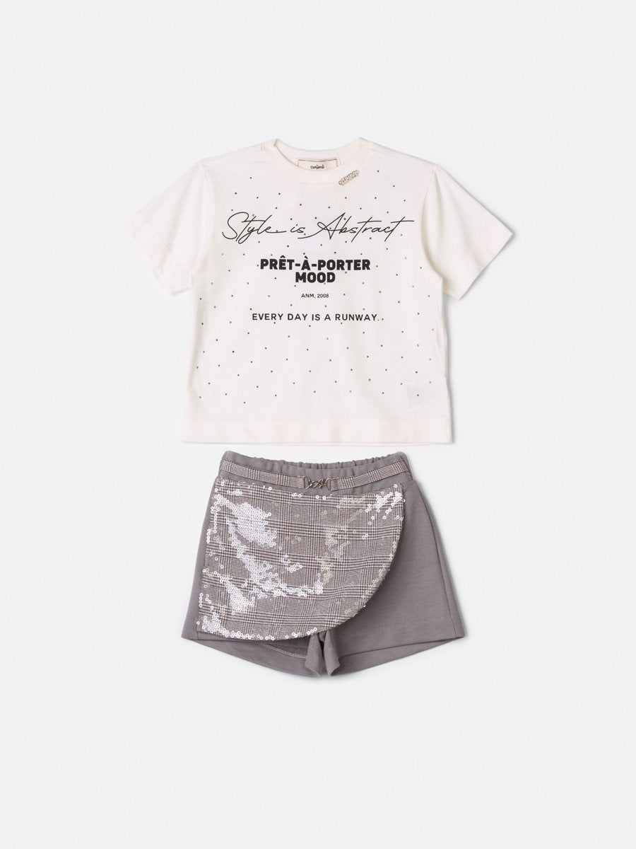 Children's Set Animê Checkered Girl with Sequins and Rhinestones