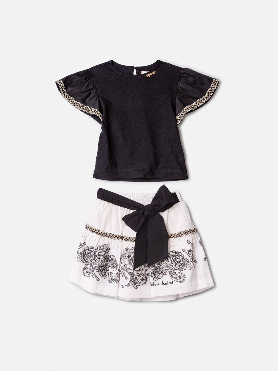 Children's Set Anime Embroidered Girl with Maxi Bow