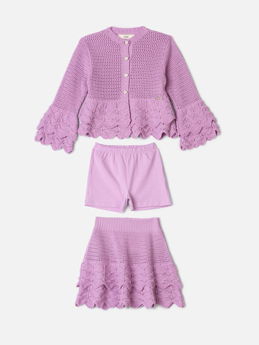 Animê Girls' Set – Knit with Ruffles and buttons in Rhinestones