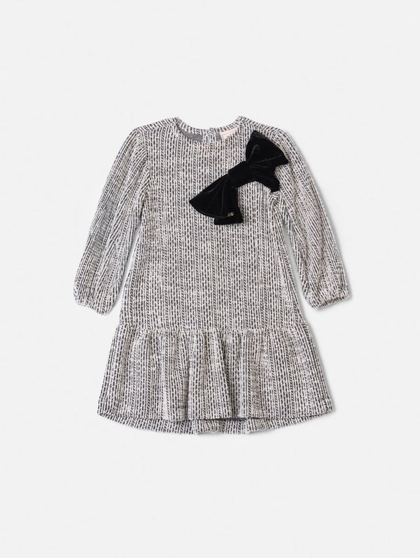 Children's Anime Girl Long Sleeve Tweed Dress with Maxi Bow