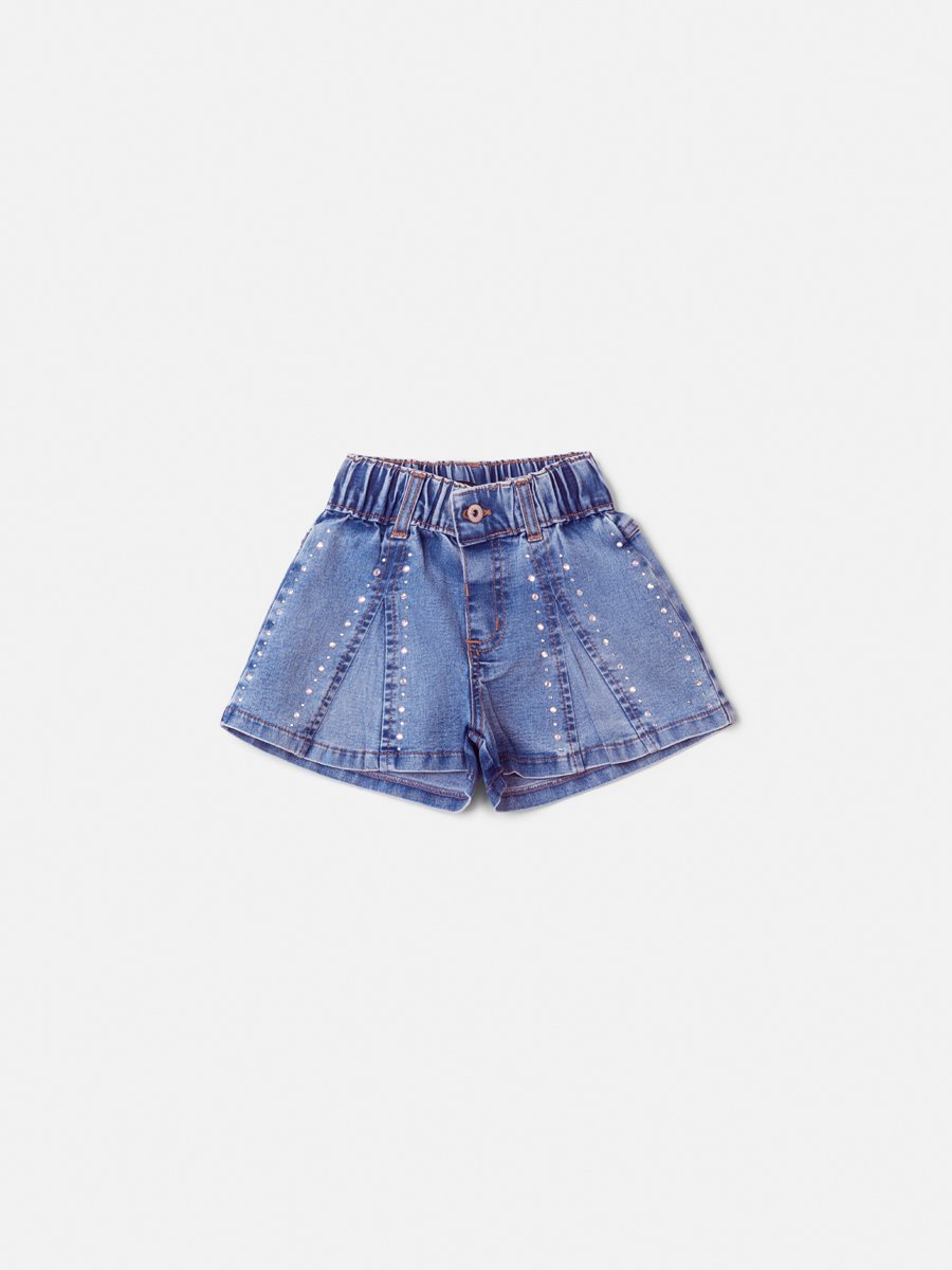 Jeans Shorts with Cutouts and Rhinestones
