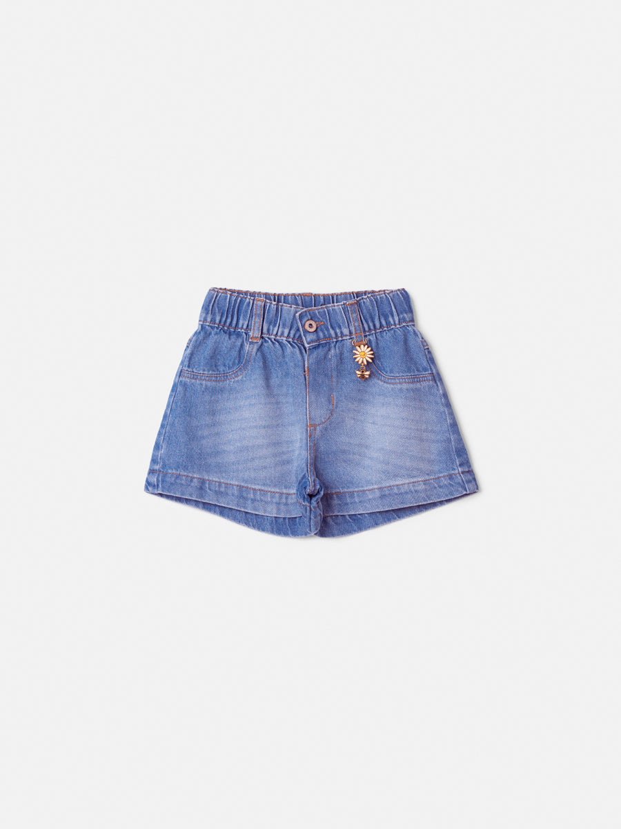 Jeans Shorts with Daisy Pendant