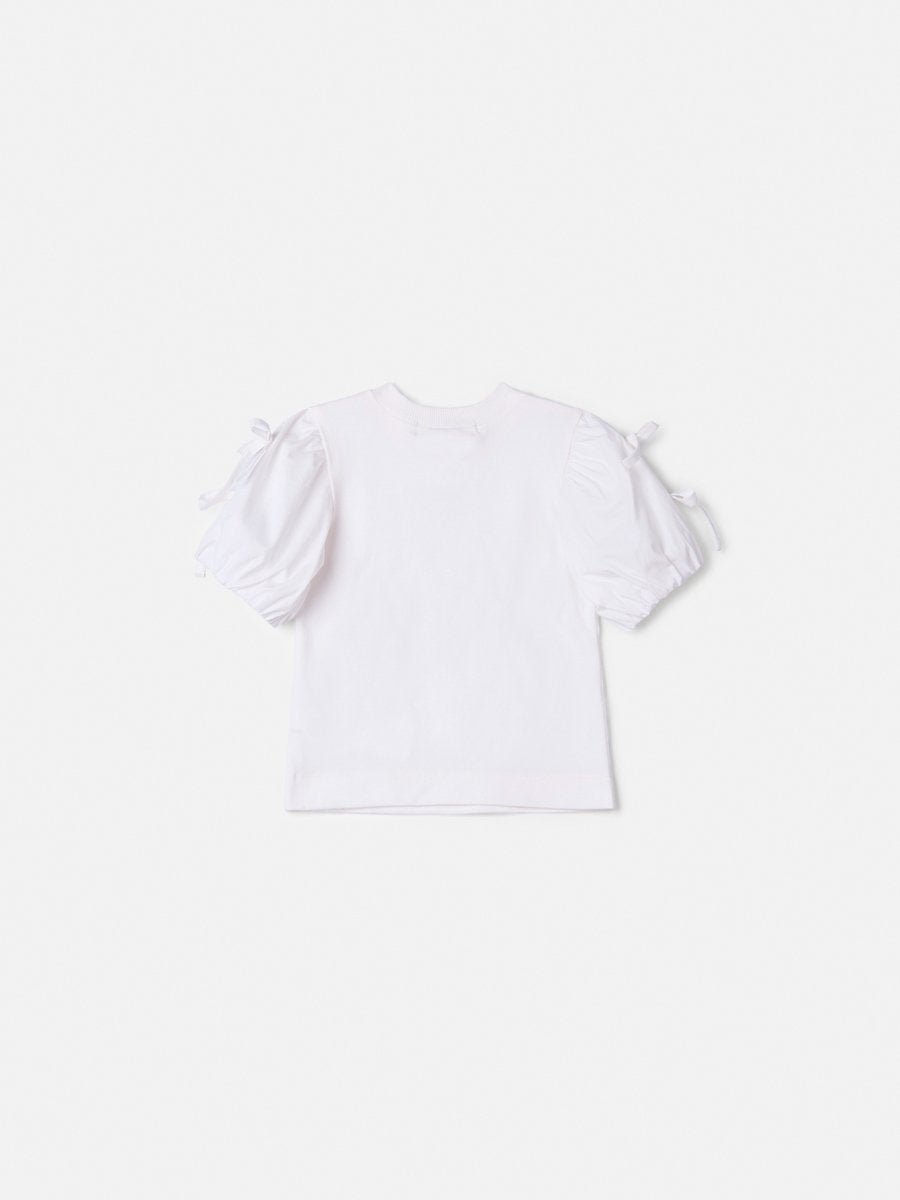 Off Blouse with Balloon Sleeves and Bows